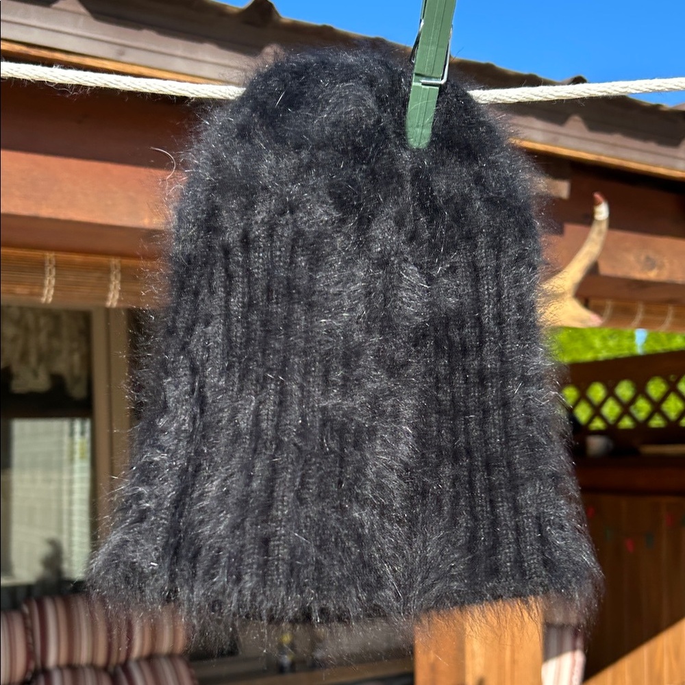 Cozy Black Pure Angora Knit Beanie